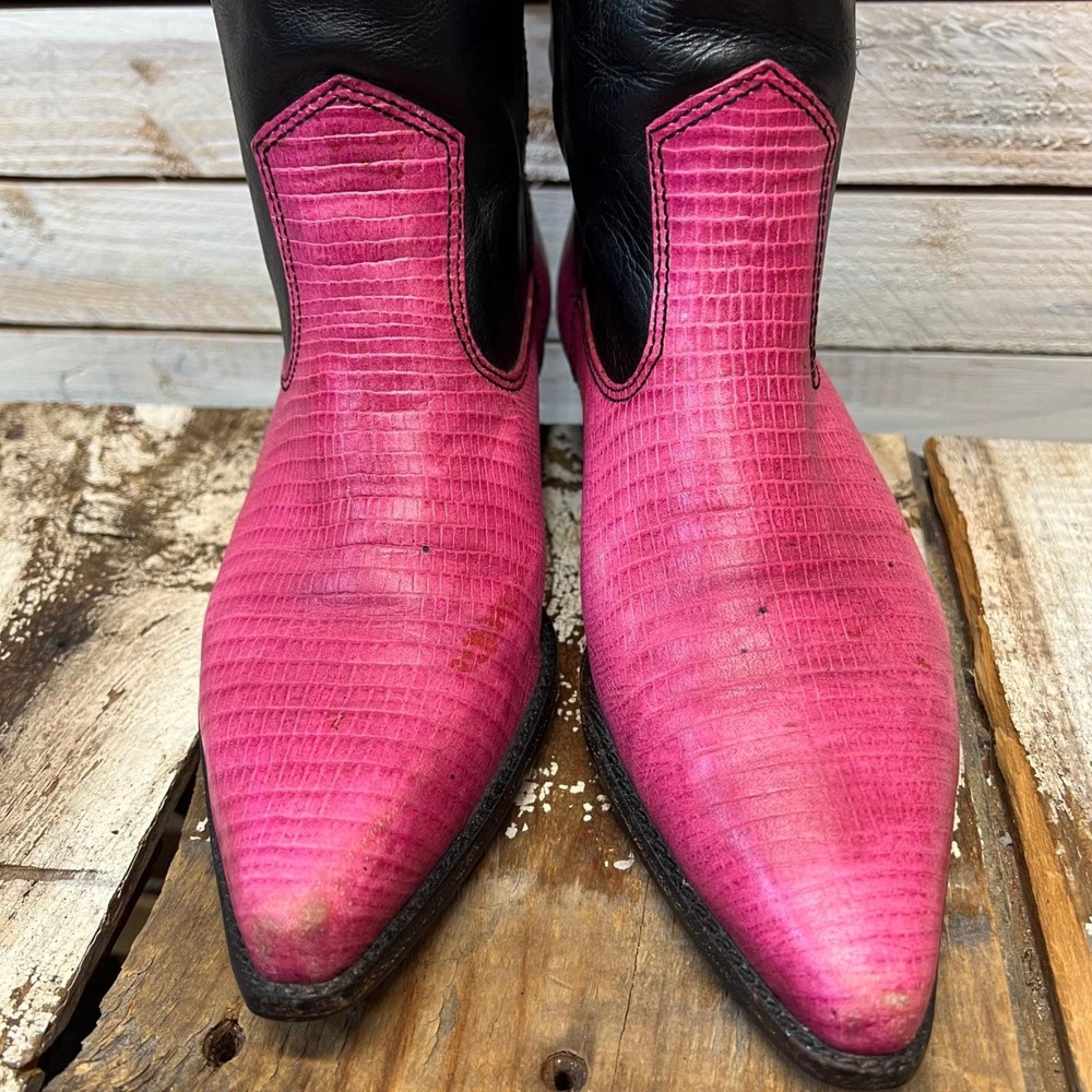Vintage Nine West Pink Black Leather Rose Western Cowboy Boots 8.5M - Picture 3 of 11